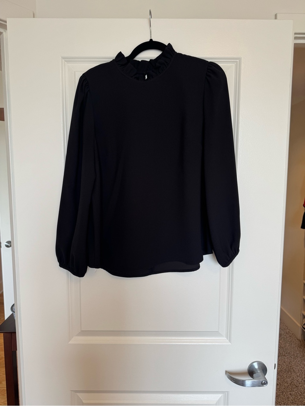 J. Crew Black Ruffle Mock-Neck Blouse